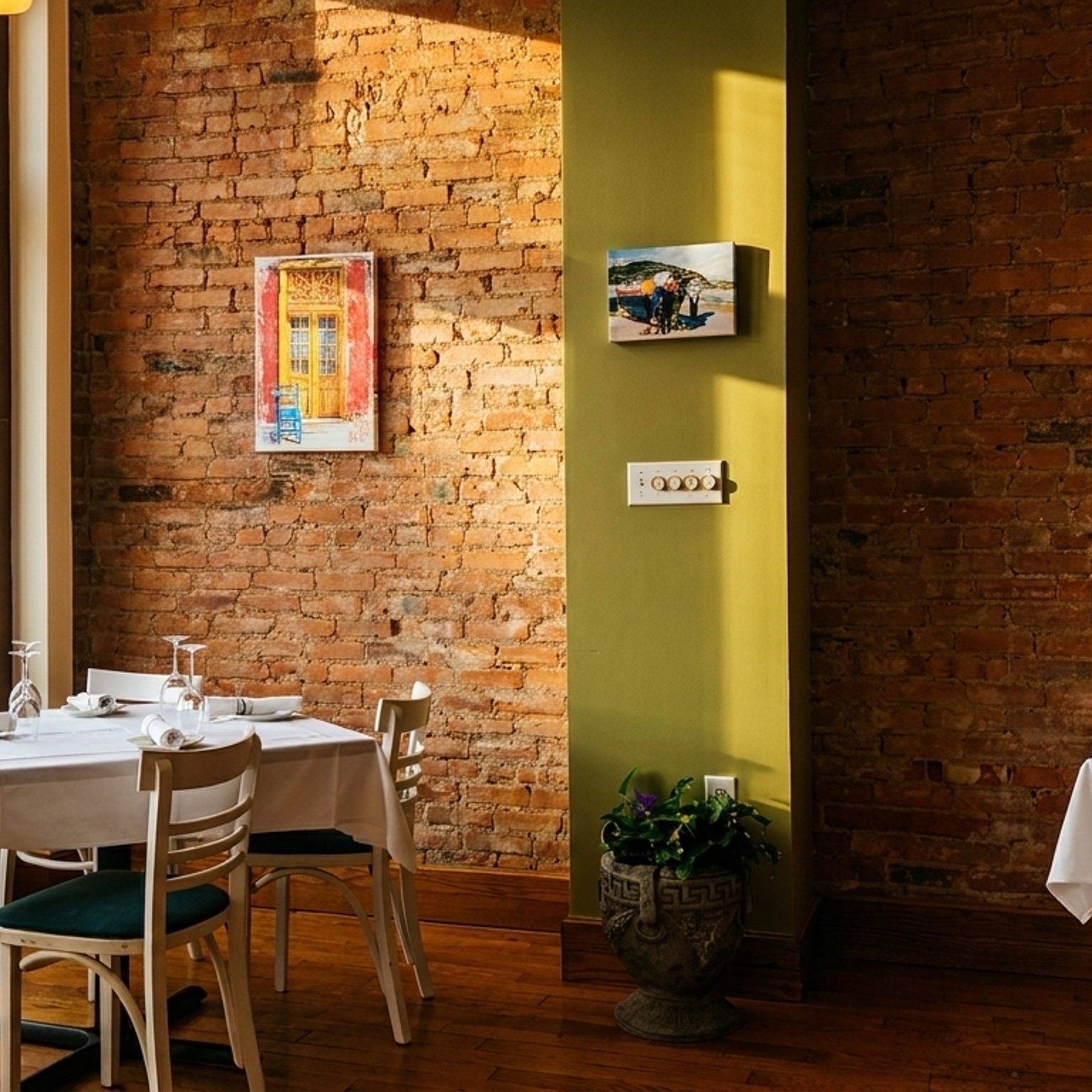 Brick Walls, Blue Cushions, BYOB